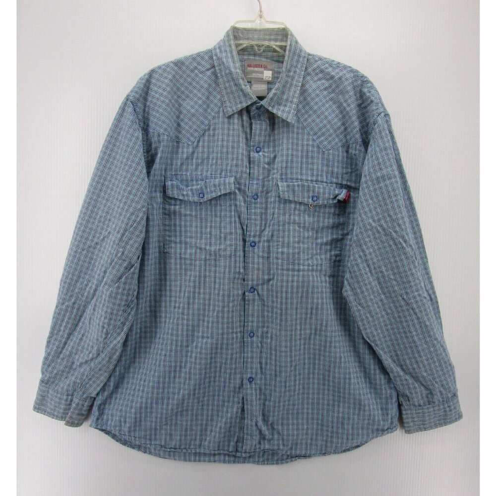 VINTAGE Hollister Shirt Large Snap Front Western Surfer Plaid Y2K *